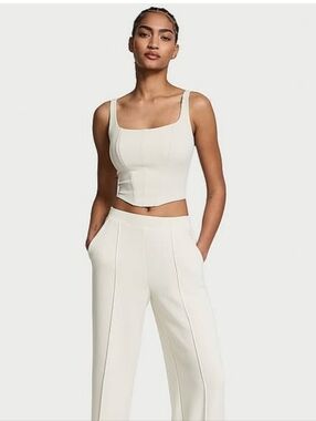 PINK Ribbed Corset Tank Top - Cream